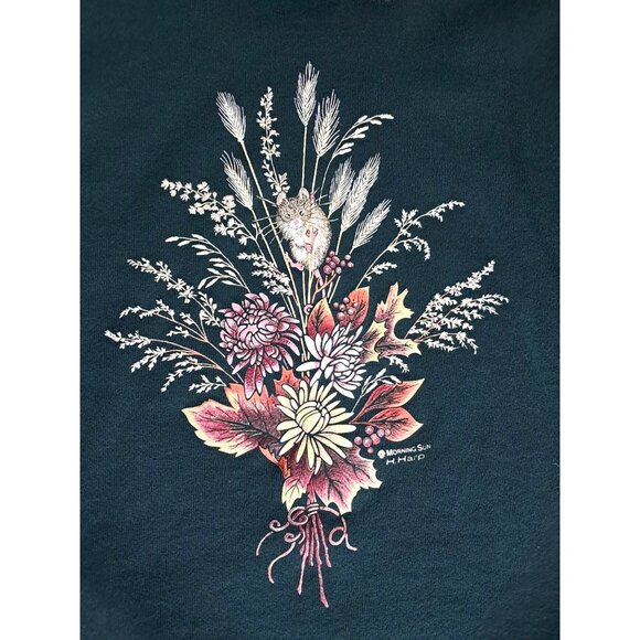Vintage Morning Sun Sweatshirt With Collar Floral & Mouse Design Wom - Picture 3 of 8